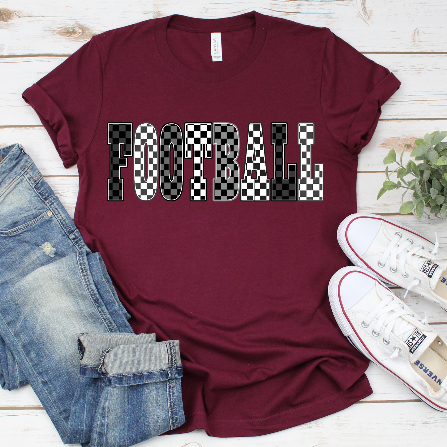 Football Black and White Check- Shirt, Crewneck or Hoodie