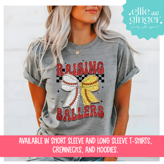 Baseball Softball Mom Shirt- Raising Ballers- Shirt, Crewneck or Hoodie