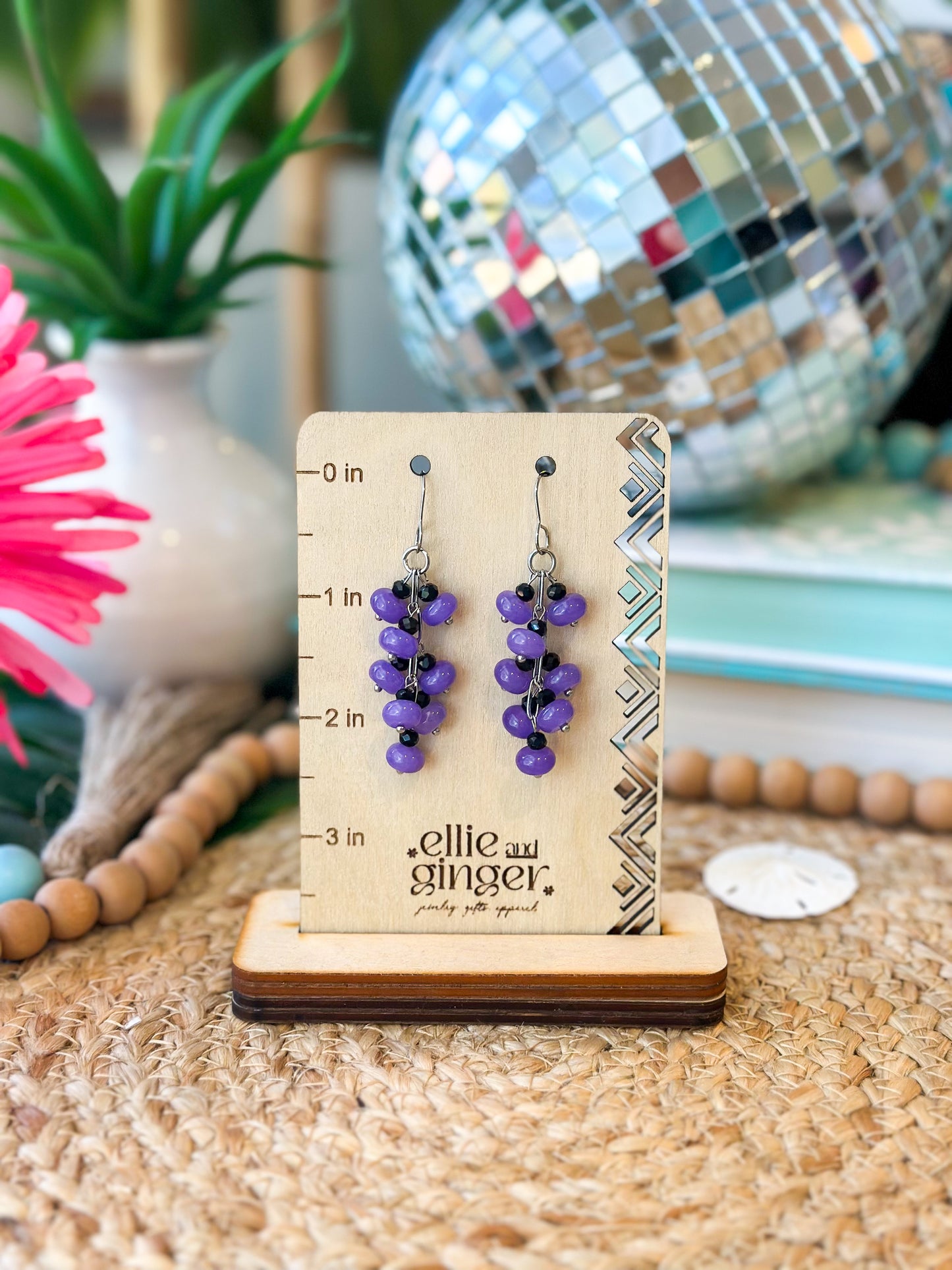 Purple and Black Beaded Earrings