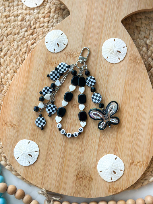 Bag Charm- Black and White Butterfly