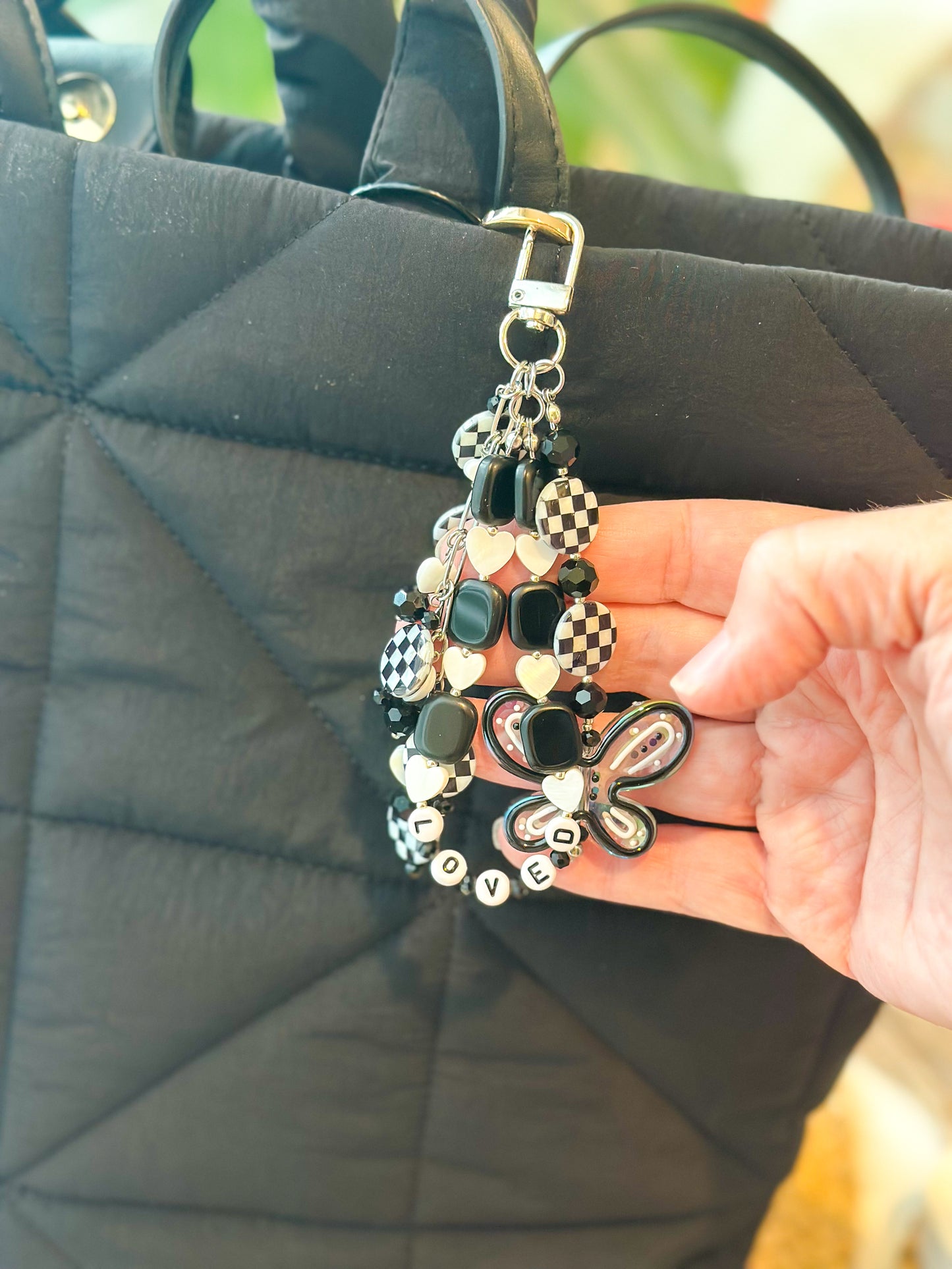Bag Charm- Black and White Butterfly