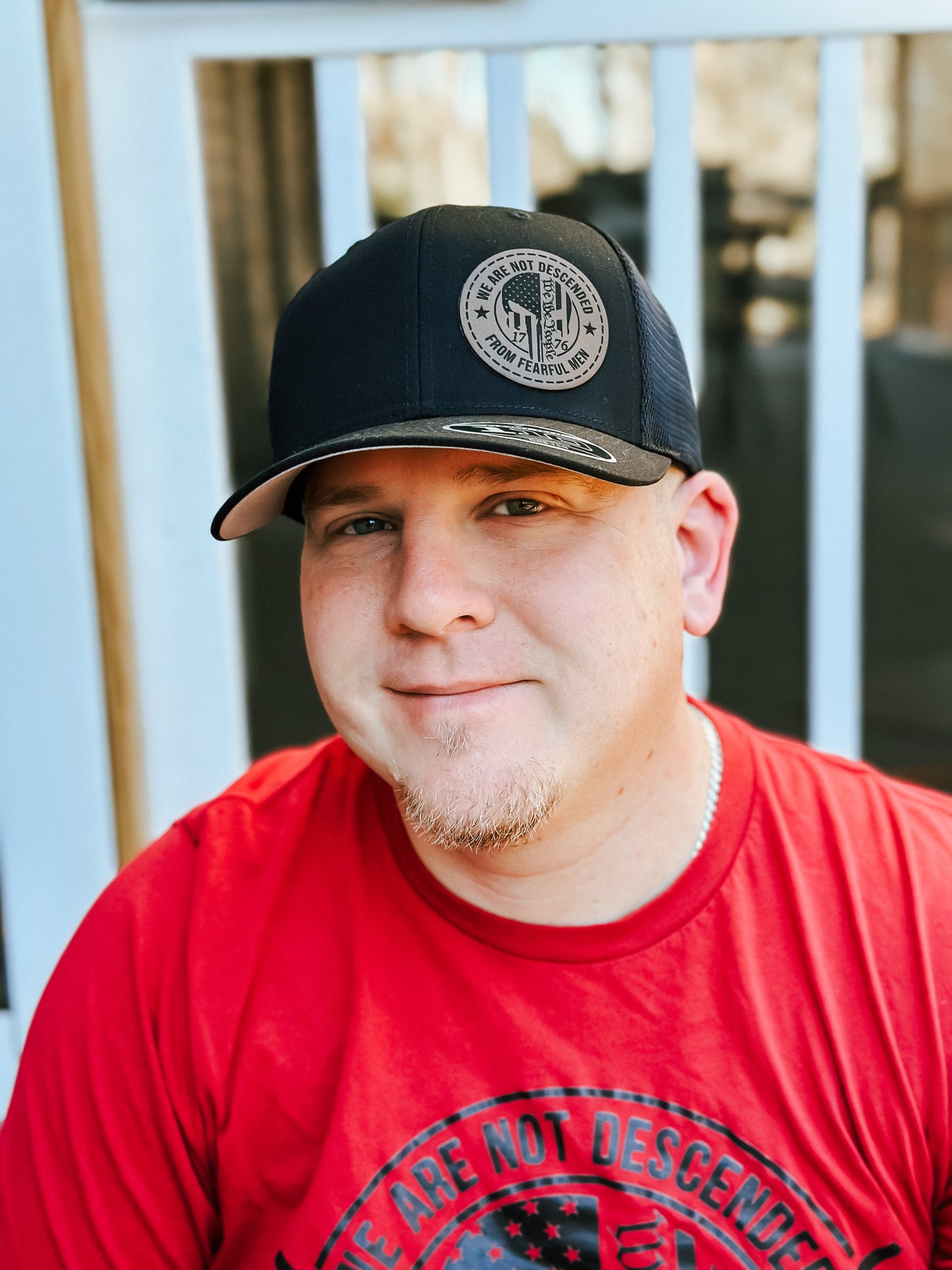 We Are Not Descended From Fearful Men Trucker Hat- Round Patch