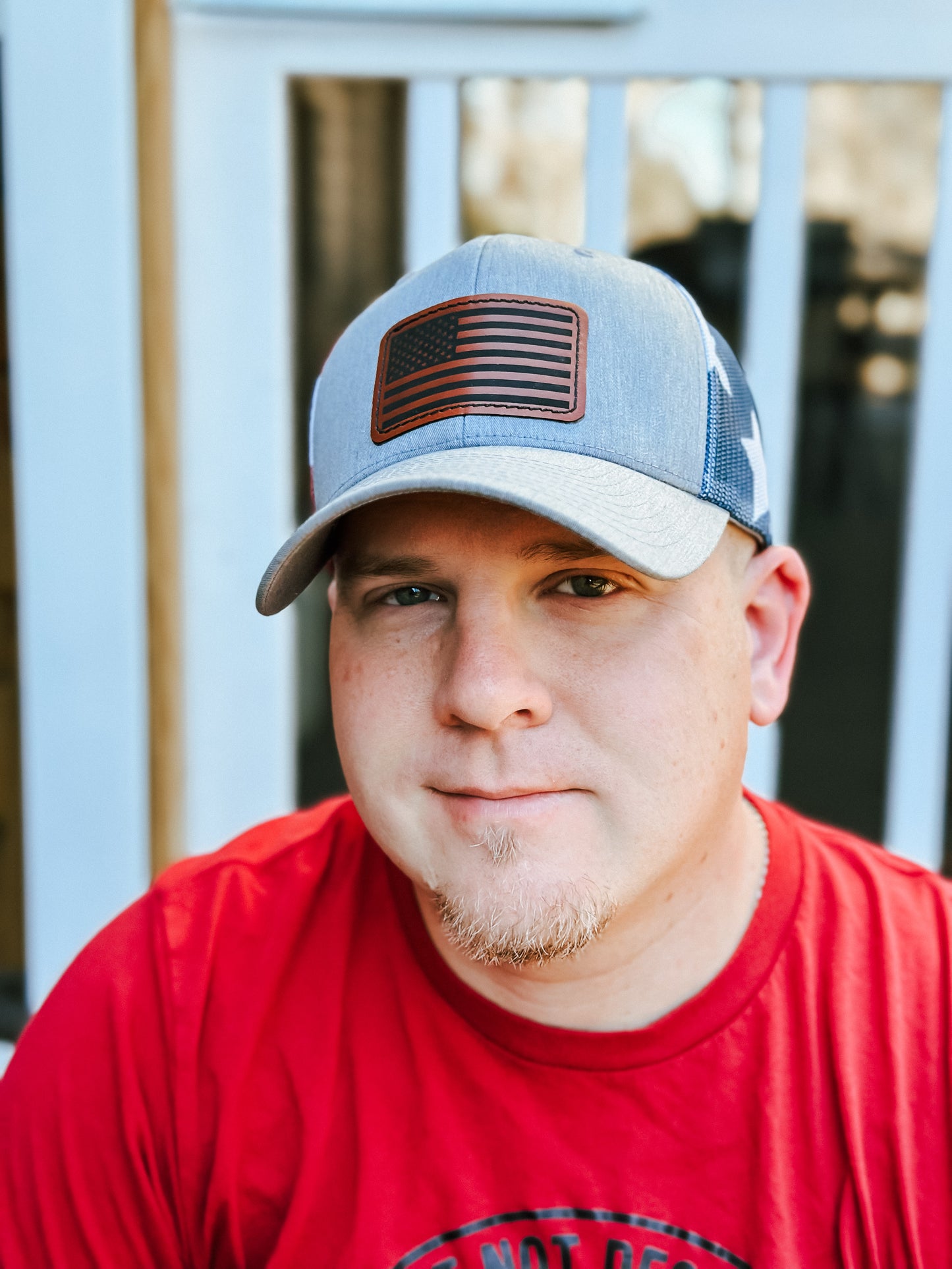 Stars and Stripes Trucker Hat- Engraved Patch
