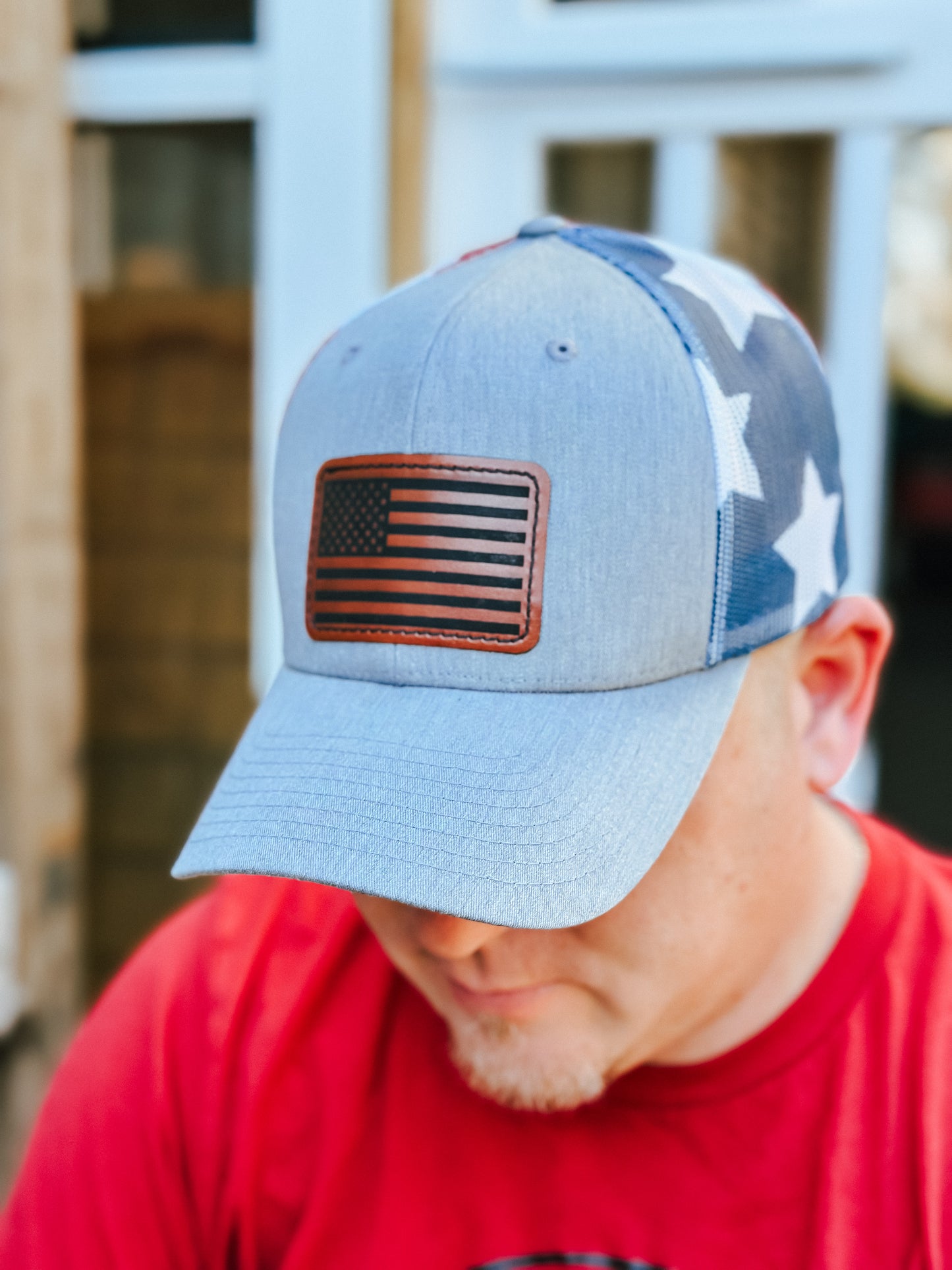 Stars and Stripes Trucker Hat- Engraved Patch