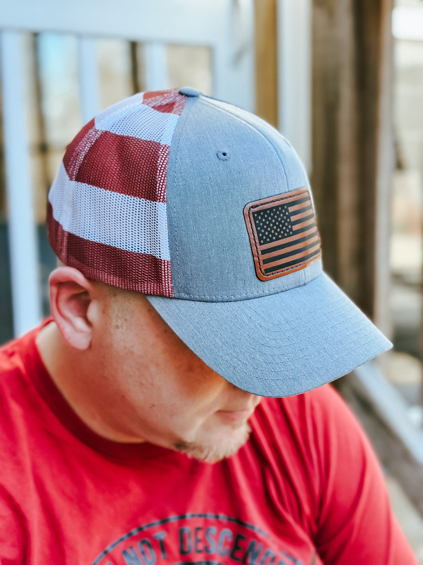 Stars and Stripes Trucker Hat- Engraved Patch