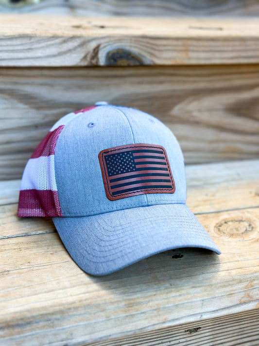 Stars and Stripes Trucker Hat- Engraved Patch