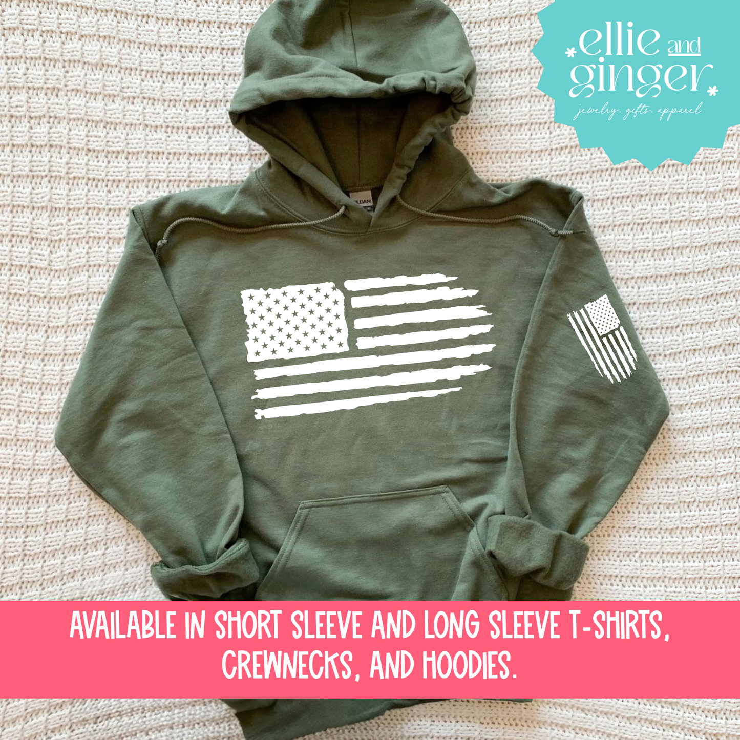 Distressed American Flag- Shirt, Crewneck or Hoodie