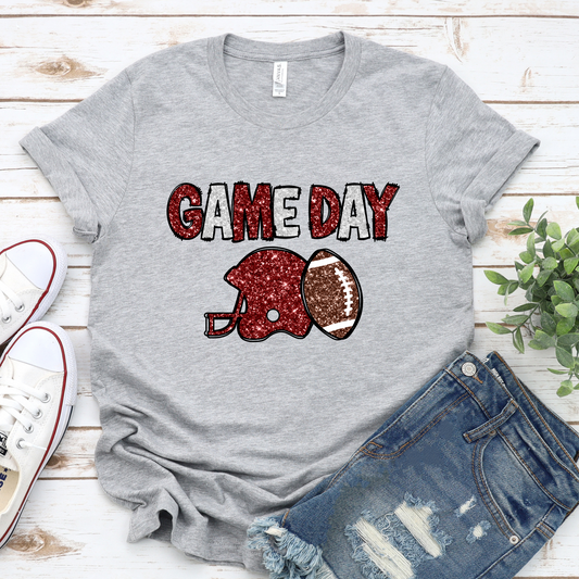 Game Day Maroon- Faux Glitter- Shirt, Crewneck or Hoodie