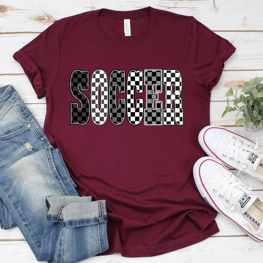 Soccer Black and White Check- Shirt, Crewneck or Hoodie