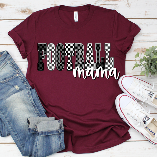Football Mama Black and White Check- Shirt, Crewneck or Hoodie