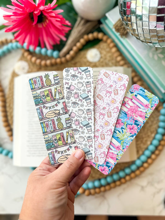 Bookmarks with books and coffee themes