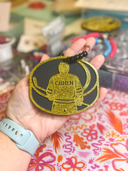 Laser Cut Acrylic Hockey Bag Tag for Sports Mom Accessories