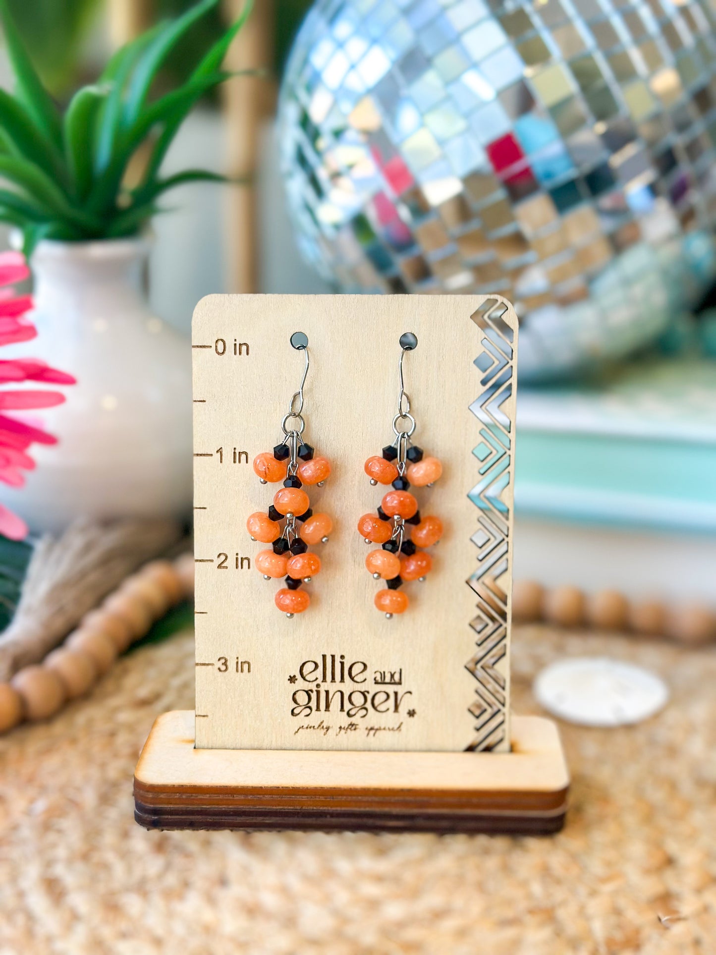 Orange and Black Beaded Earrings