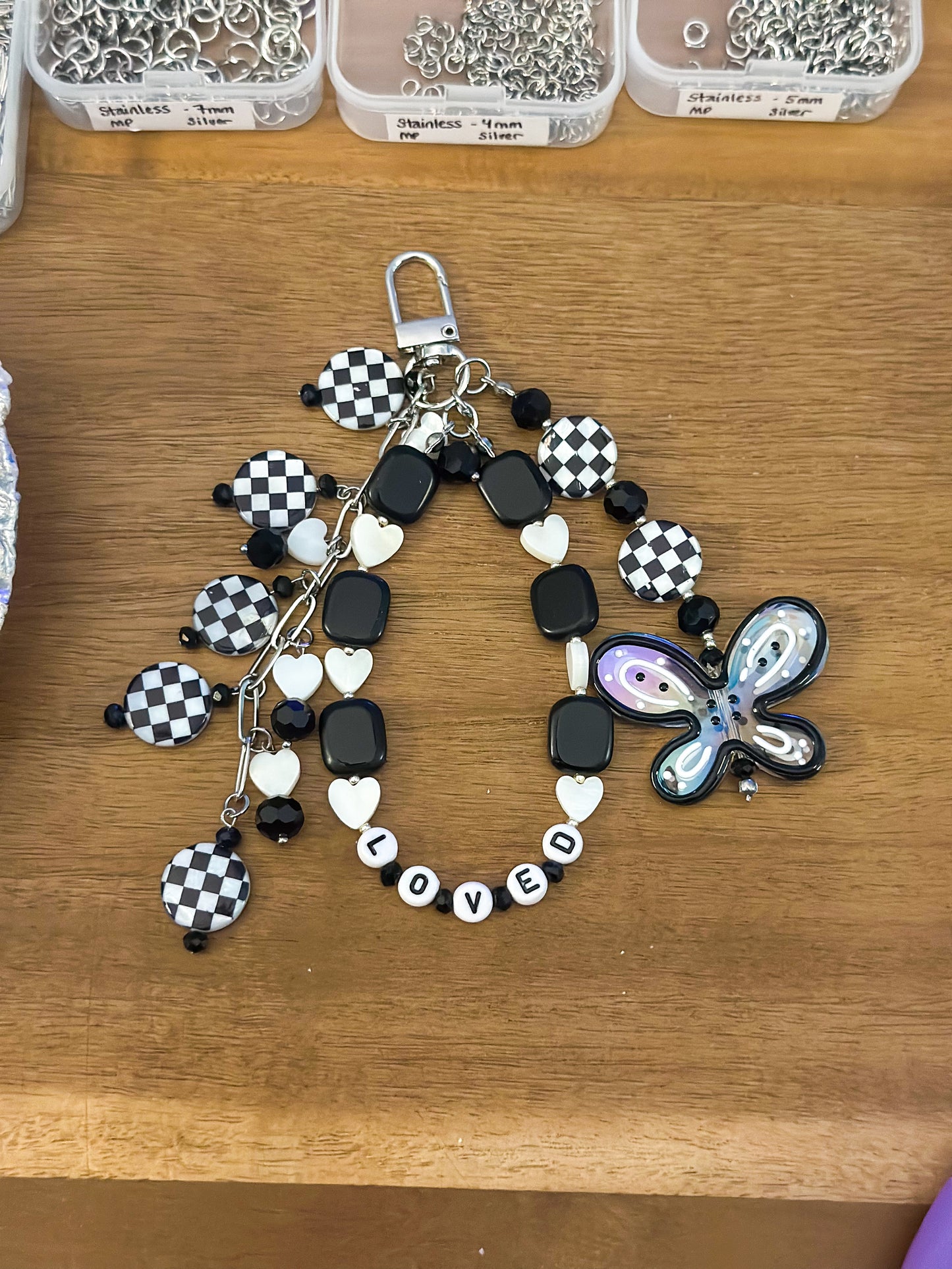 Bag Charm- Black and White Butterfly