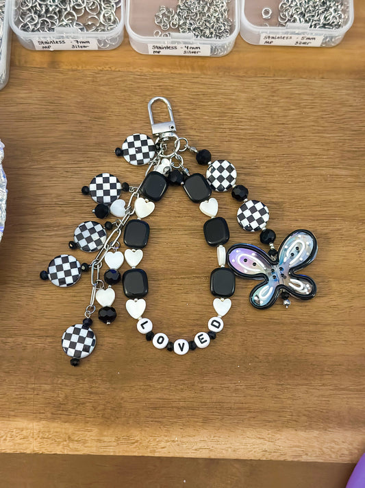 Bag Charm- Black and White Butterfly
