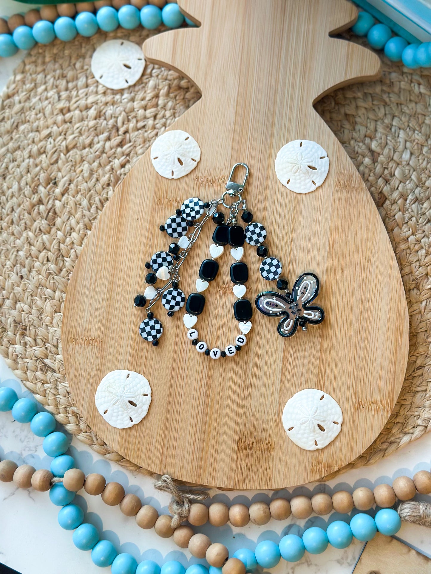 Bag Charm- Black and White Butterfly