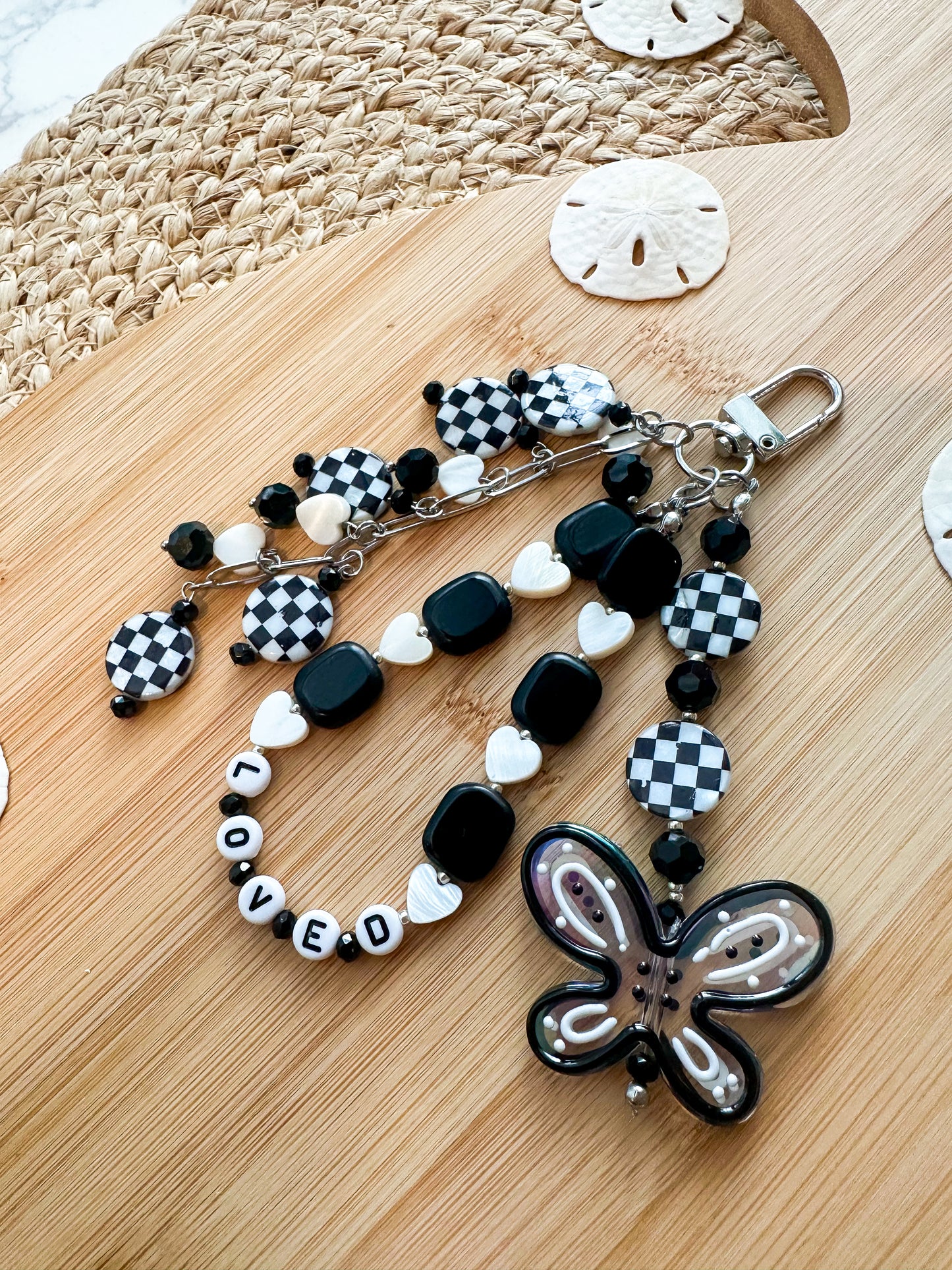 Bag Charm- Black and White Butterfly