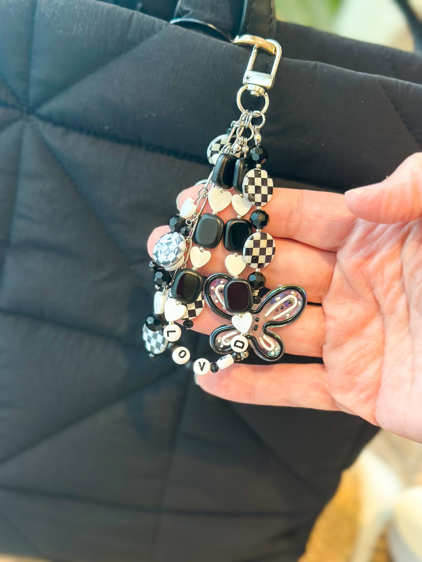 Bag Charm- Black and White Butterfly