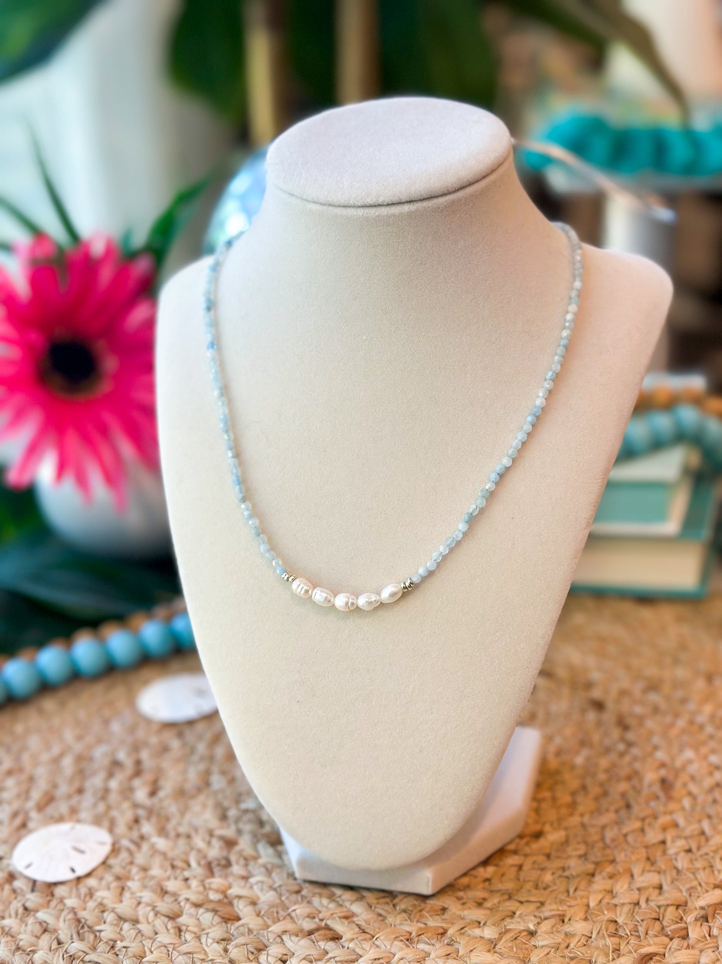 Aquamarine and Pearl Necklace