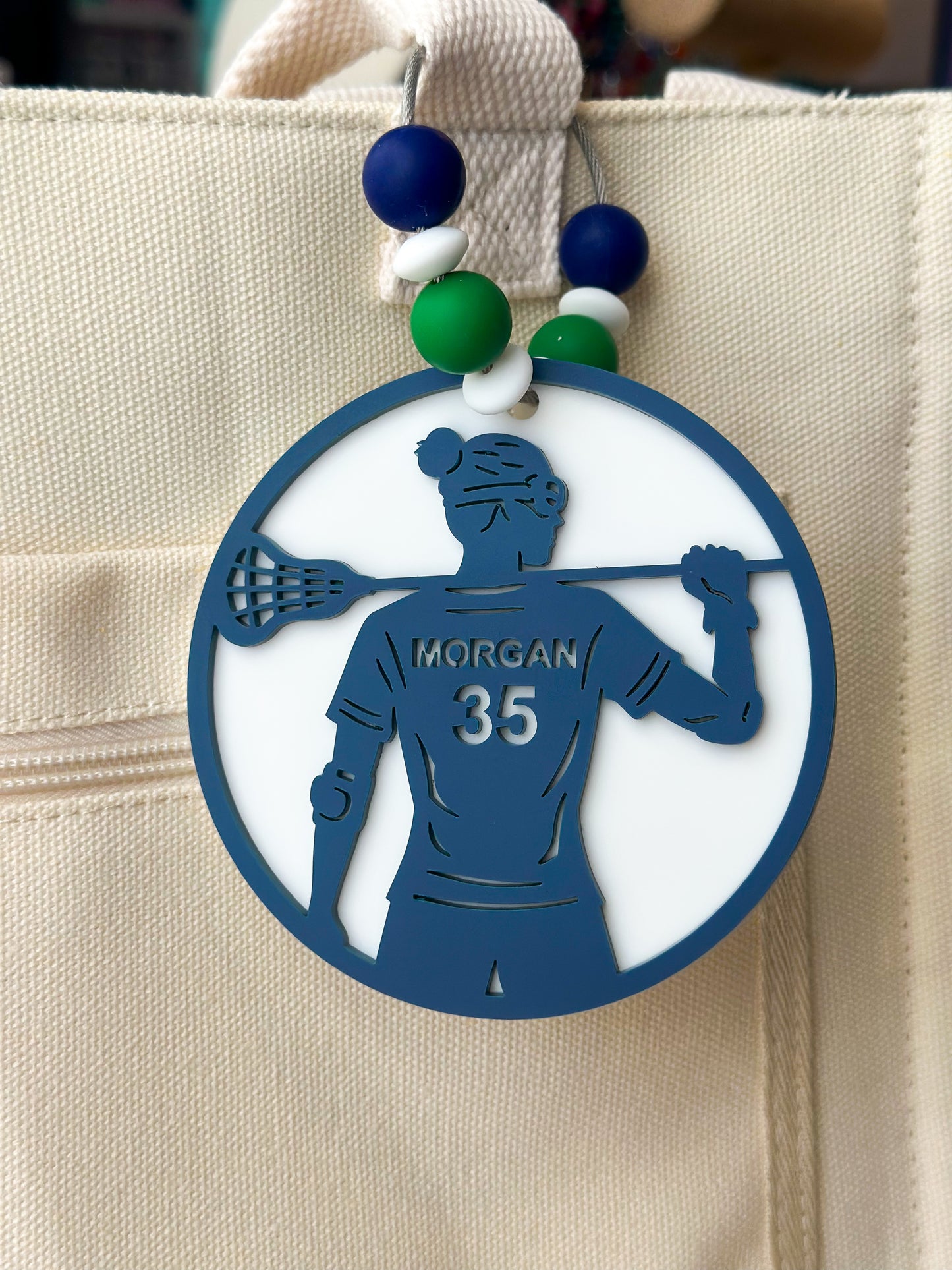 Girls Lacrosse Acrylic Bag Tag for Sports Mom