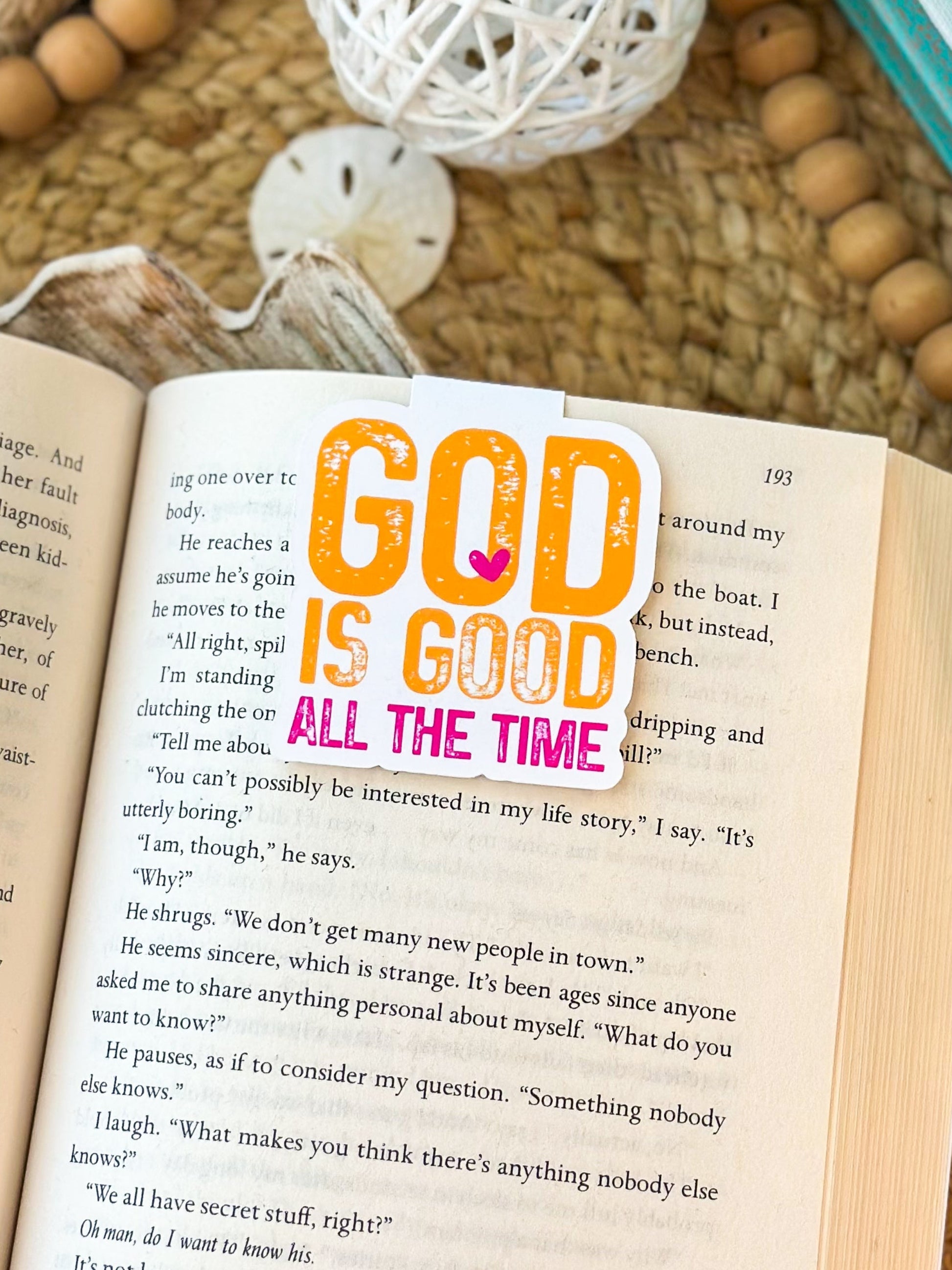 Magnetic Bookmark in Bright Orange and Pink, God is Good All the Time