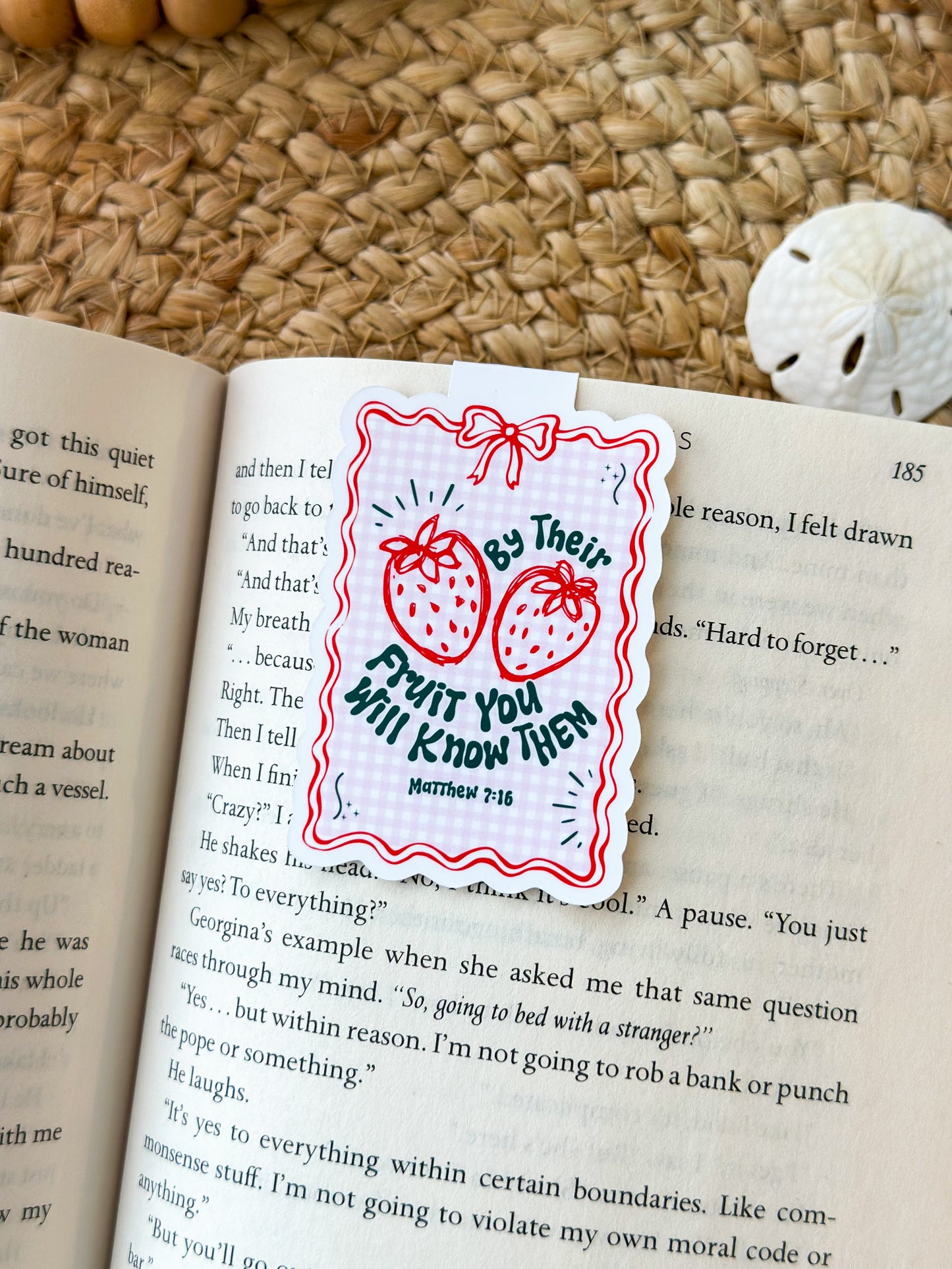 Magnetic Bookmark- Matthew 7:16, Strawberries, By their fruit you will know them bible verse bookmark