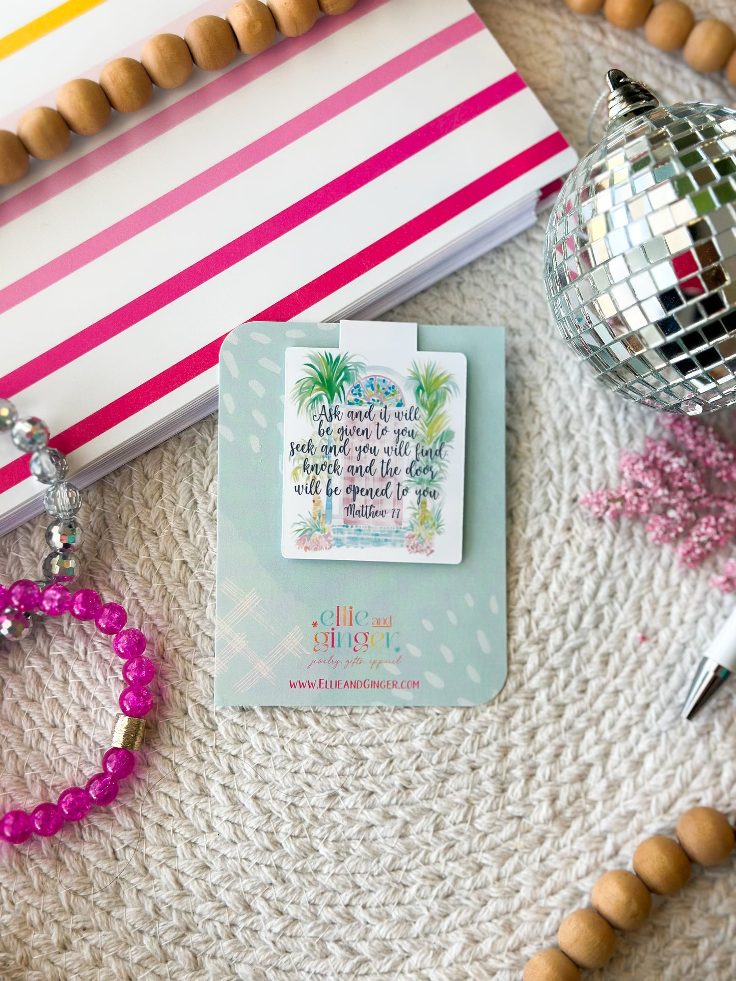 Magnetic Bookmark- Matthew 7:7, Palm tree tropical door