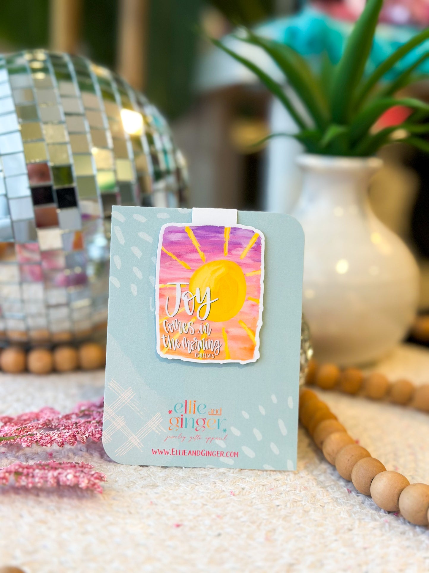 Magnetic Bookmark, Psalms 30:5, Joy Comes in the Morning, Bright sunshine colors, orange and pink