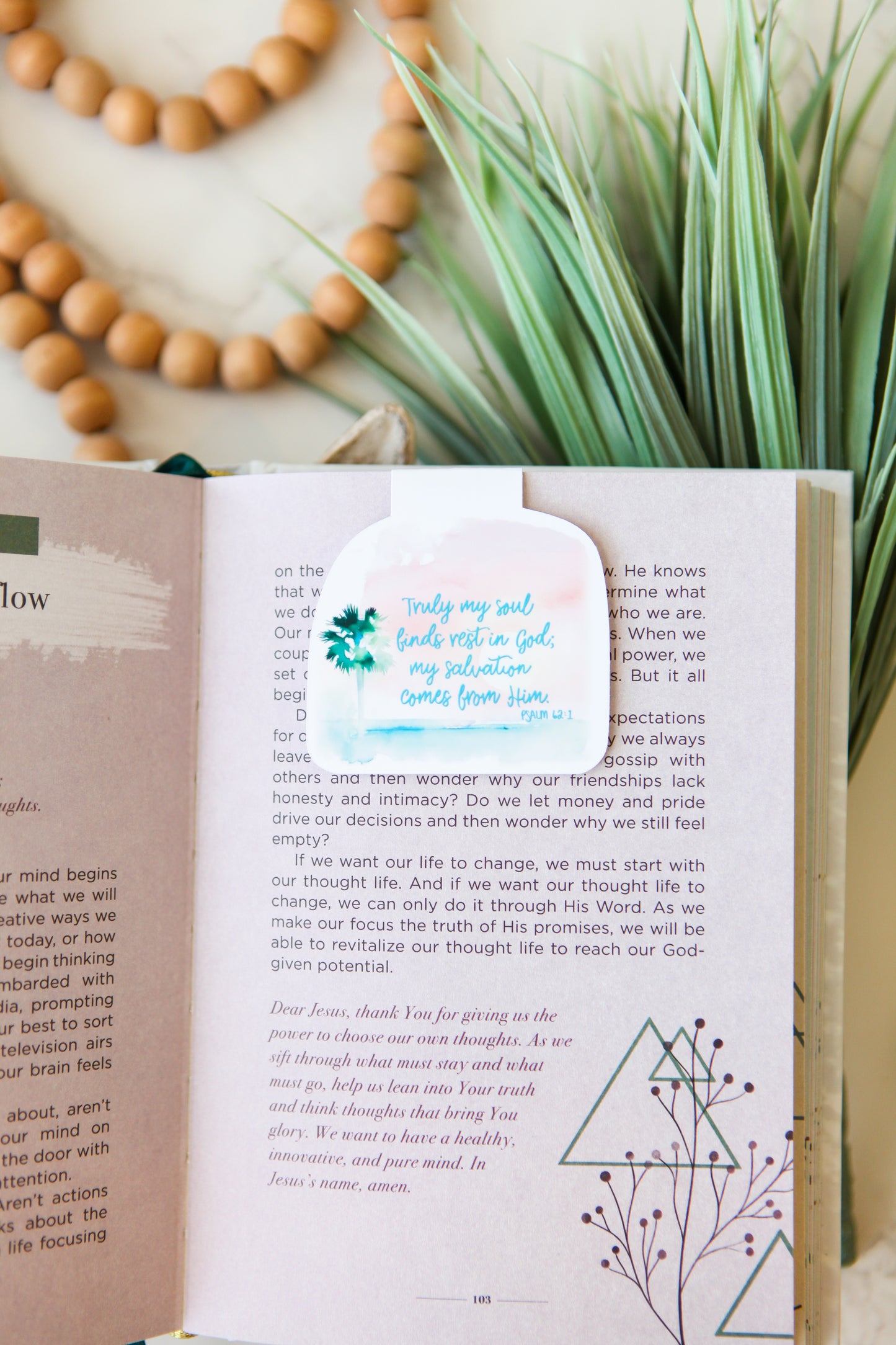 Magnetic Bookmark, Psalms 62:1, ocean and palm tree vibes