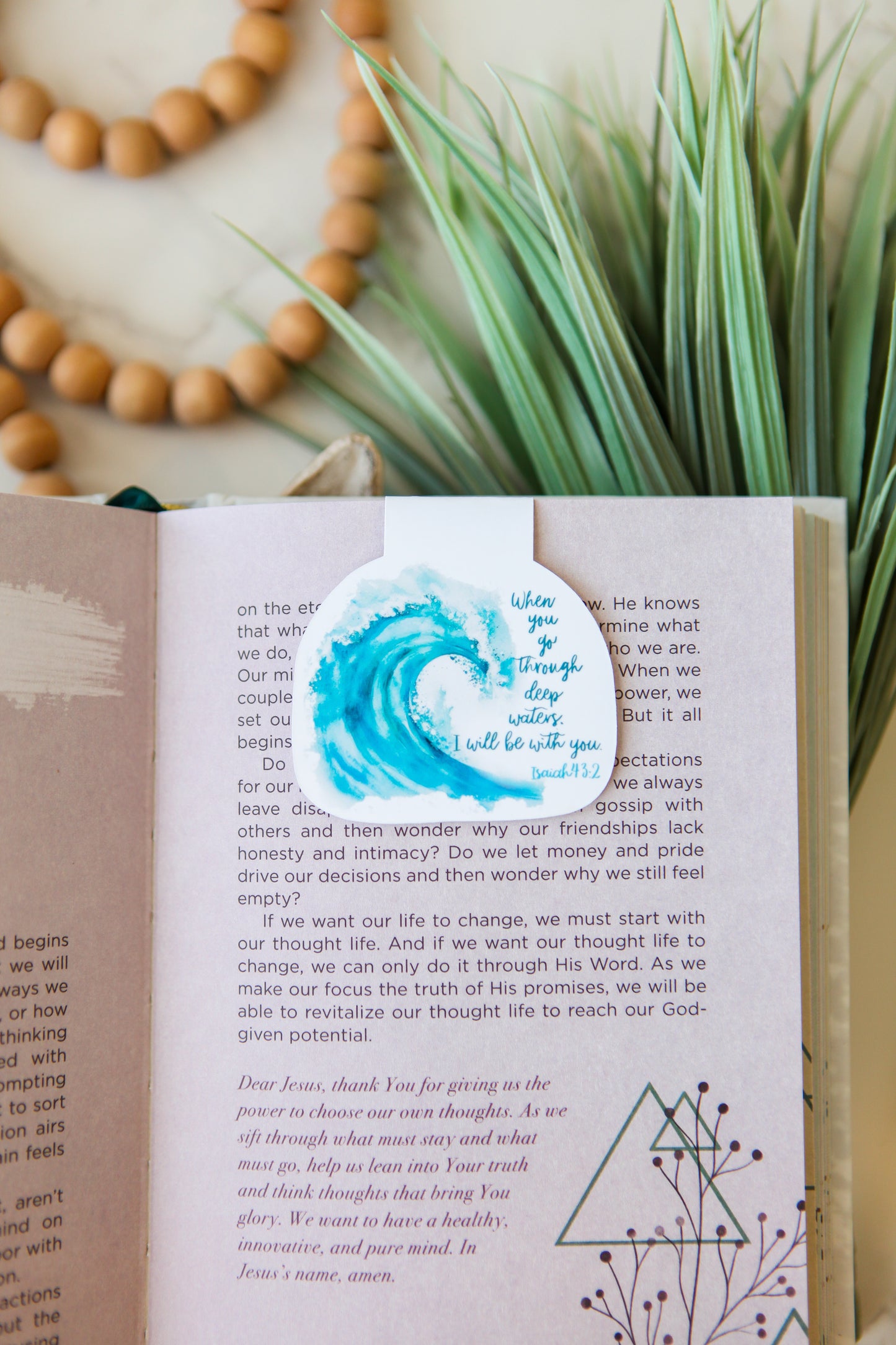 Magnetic Bookmark with an Ocean wave and Bible verse Isaiah 43.2