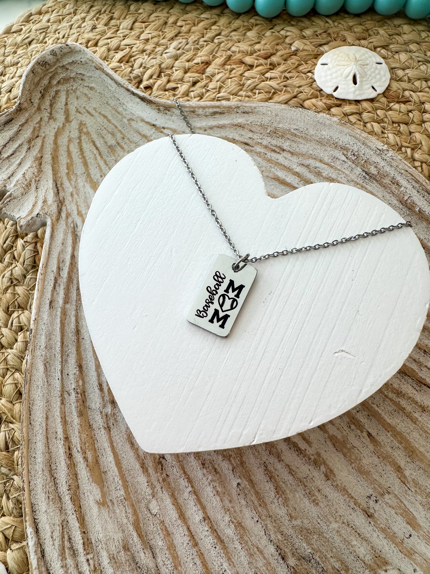 Laser Engraved Rectangle Necklace for Baseball Mom