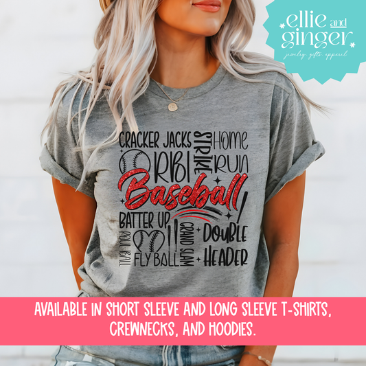 Baseball Word Collage- Shirt, Crewneck or Hoodie