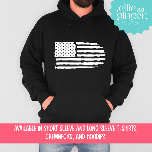 Distressed American Flag- Shirt, Crewneck or Hoodie