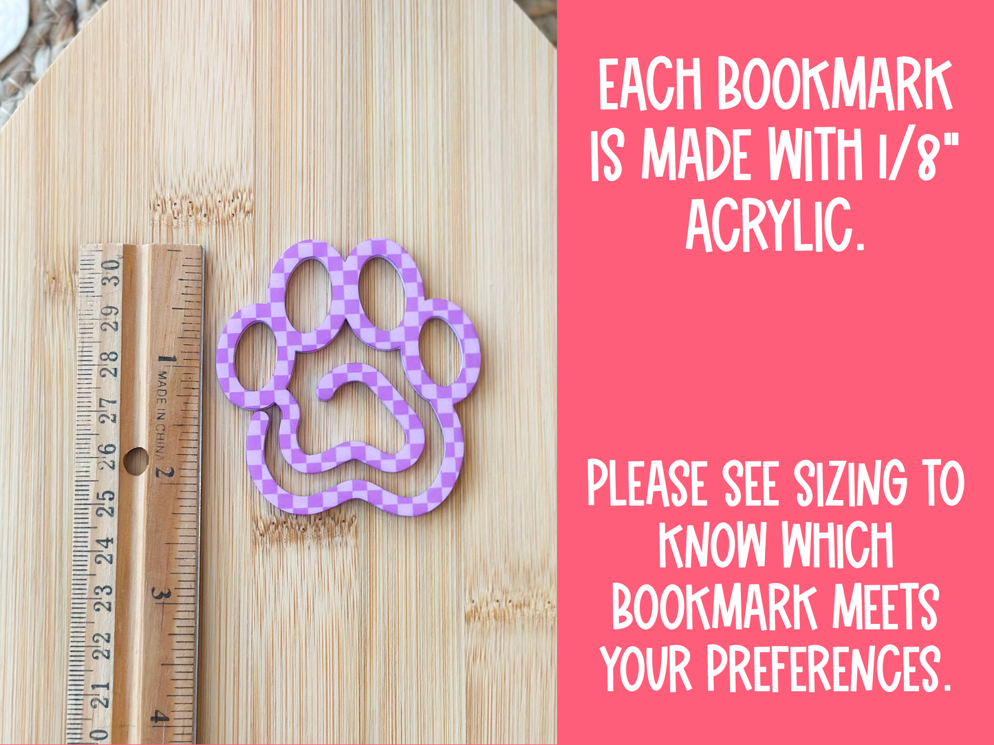 Acrylic Paw Print Bookmark