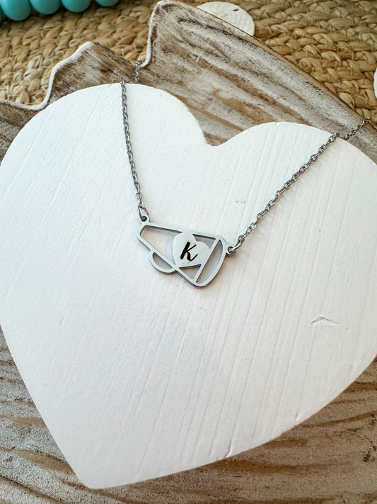 Small Cheer Megaphone Necklace with Laser Engraved Initial