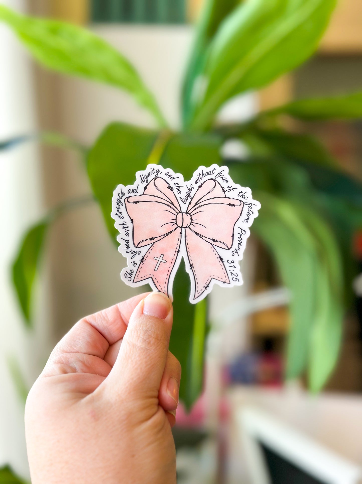 Sticker- Pink Coquette Bow- Proverbs 31:25