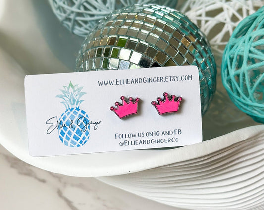 Pink Princess Crown Earrings